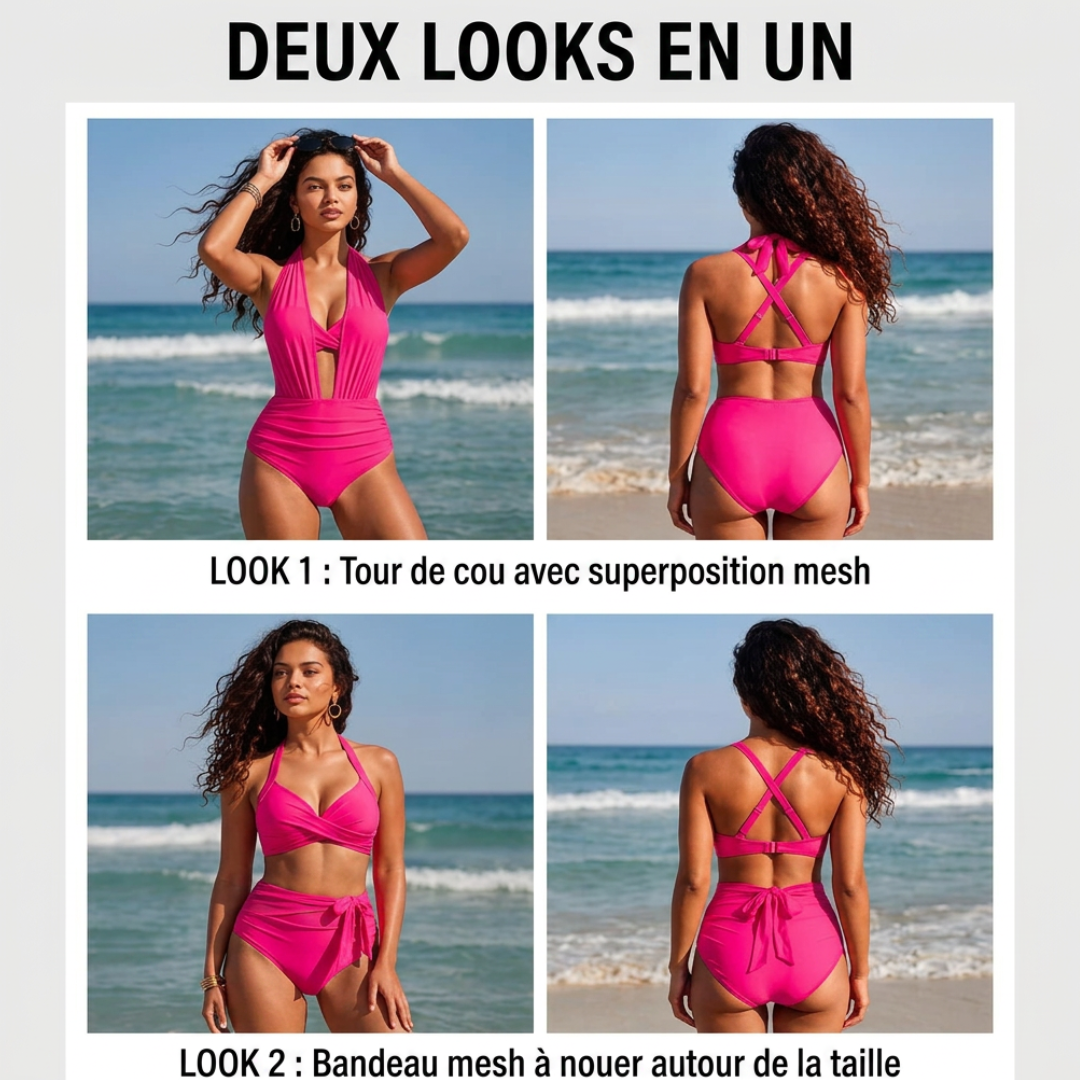 Mila | Bikini de talle alto 2 en 1 con efecto vientre plano