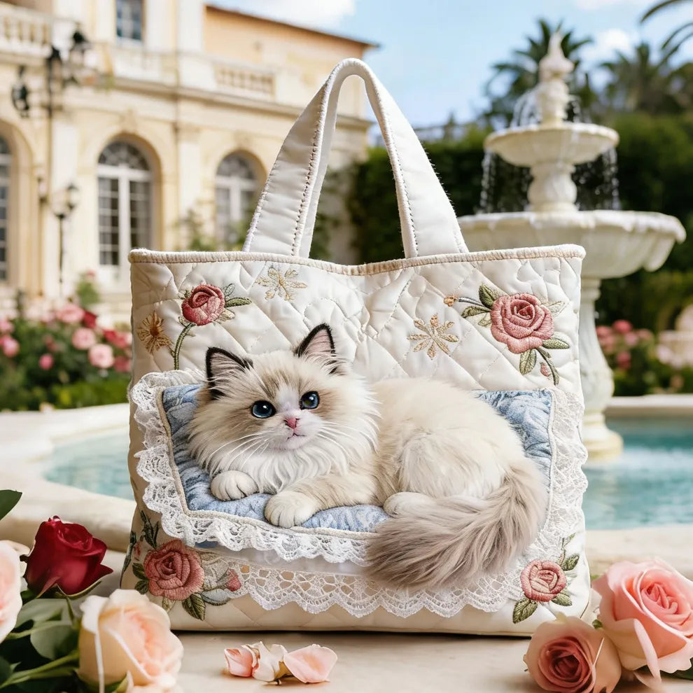 Conjunto para Gatito del Jardín de Rosas | Bolsa de Hombro Artesanal