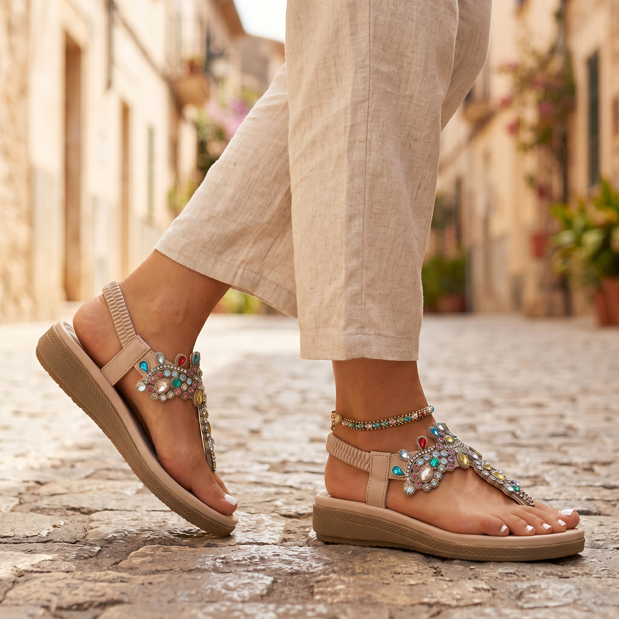 Marbella™  | Sandalias Informales Adornadas con Strass